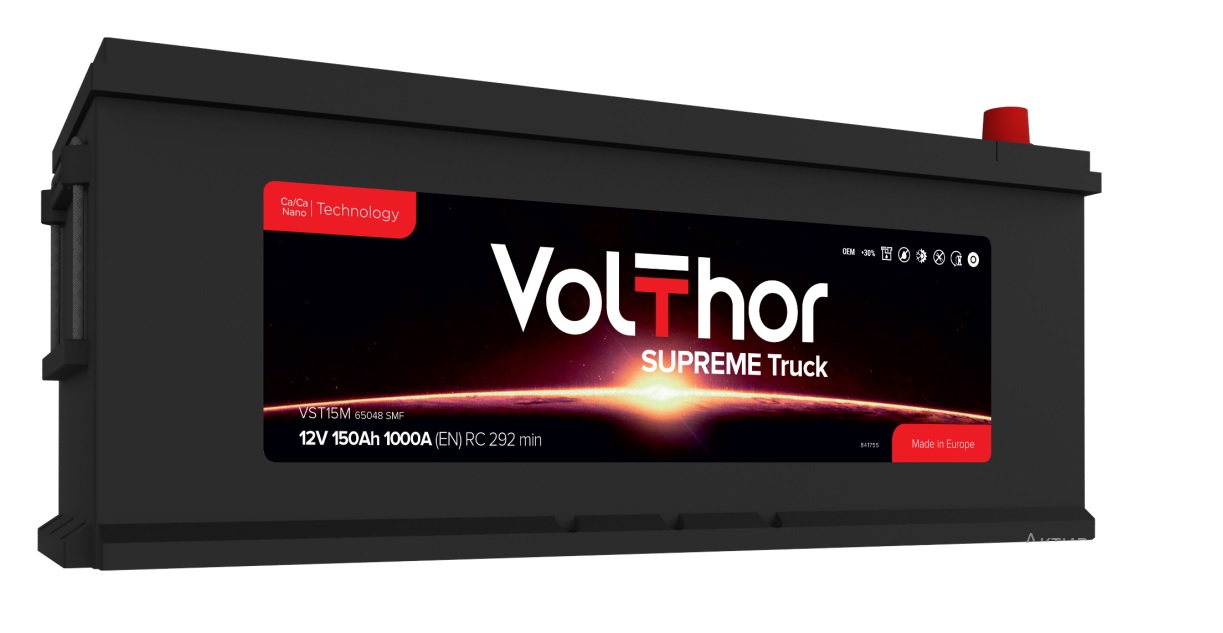 Акумулятор вантажний VOLTHOR 6СТ-150(3) (1000А) Supreme TRUCK 12B, 150Ah, 1000A, плюс ліворуч (L+) 509X175X182(208) мм